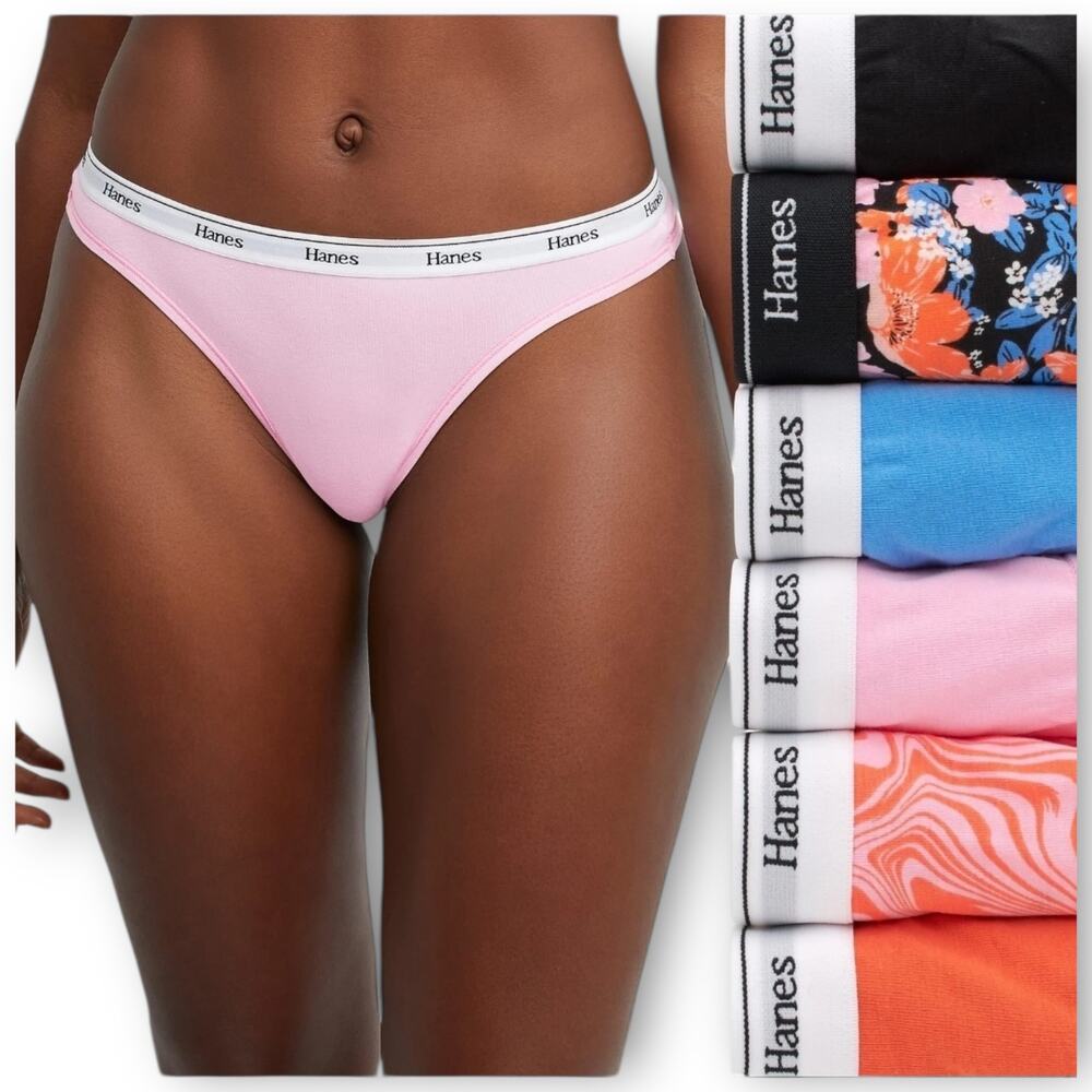 Hanes Originals Cotton Stretch Thong Underwear 6-Pack Women’s 8/XL NWT